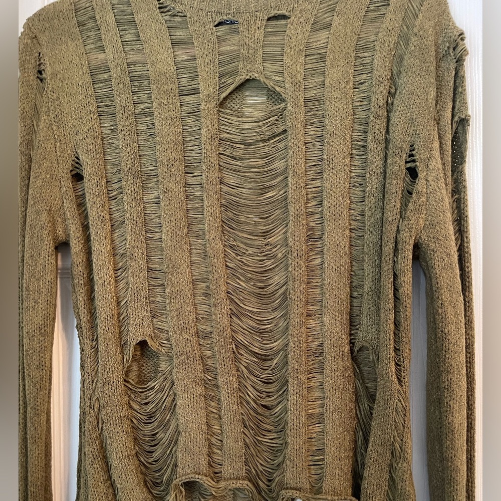 Crew Neck Distressed Sweater